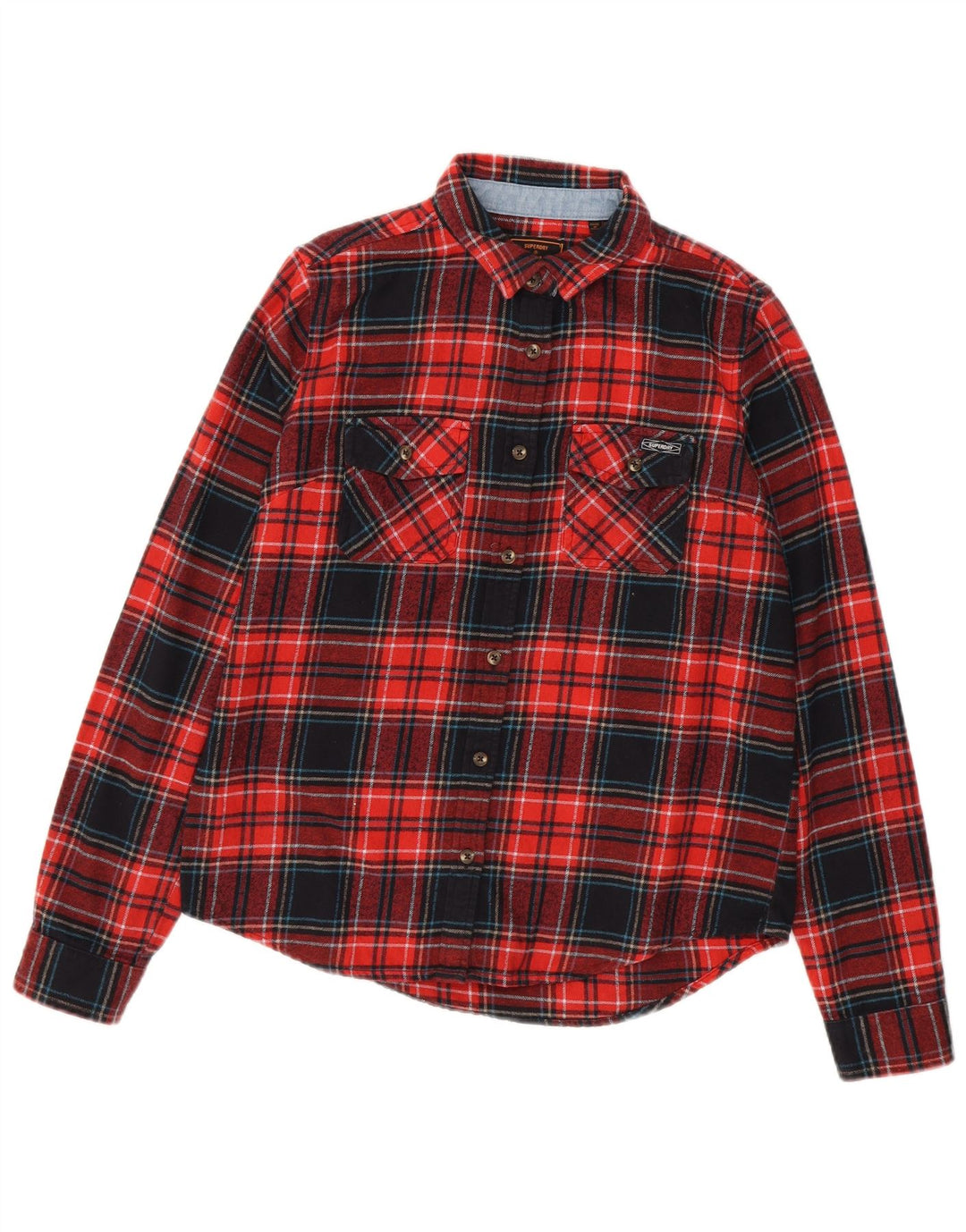 SUPERDRY Damska koszula flanelowa UK 8, mała, bawełniana w czerwoną kratę