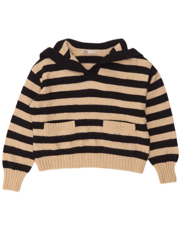 Damski sweter oversize Zara z golfem UK 10 w małe beżowe paski