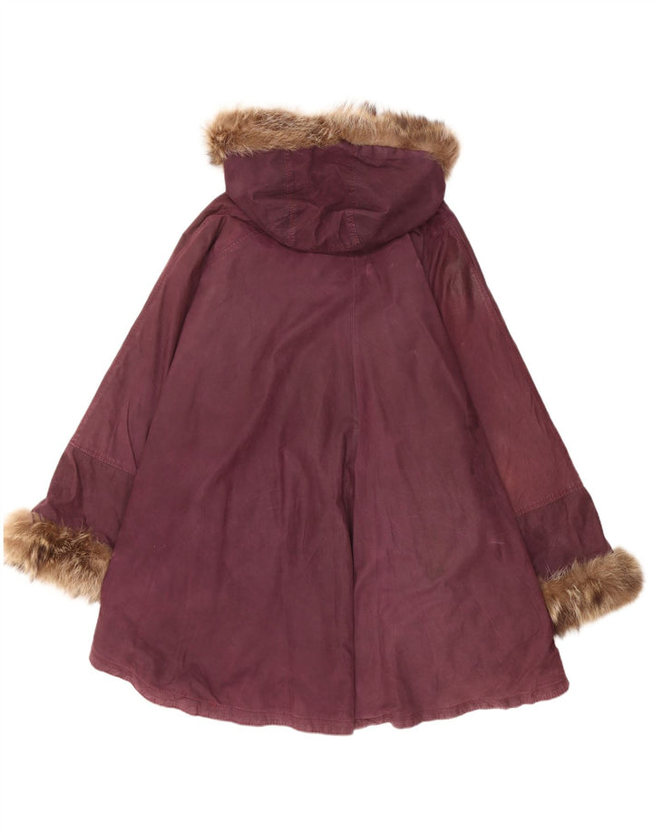Vintage damski skórzany płaszcz poncho z kapturem, jeden rozmiar bordowy