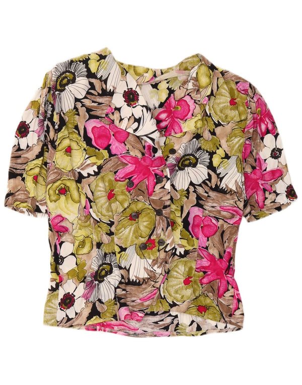 Bluzka damska z krótkim rękawem w stylu vintage, UK 14, średnia, wielobarwna w kwiaty