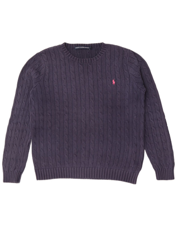 Ralph Lauren Womens Crew Neck Jumper Sweater UK 18 XL Navy Blue Cotton