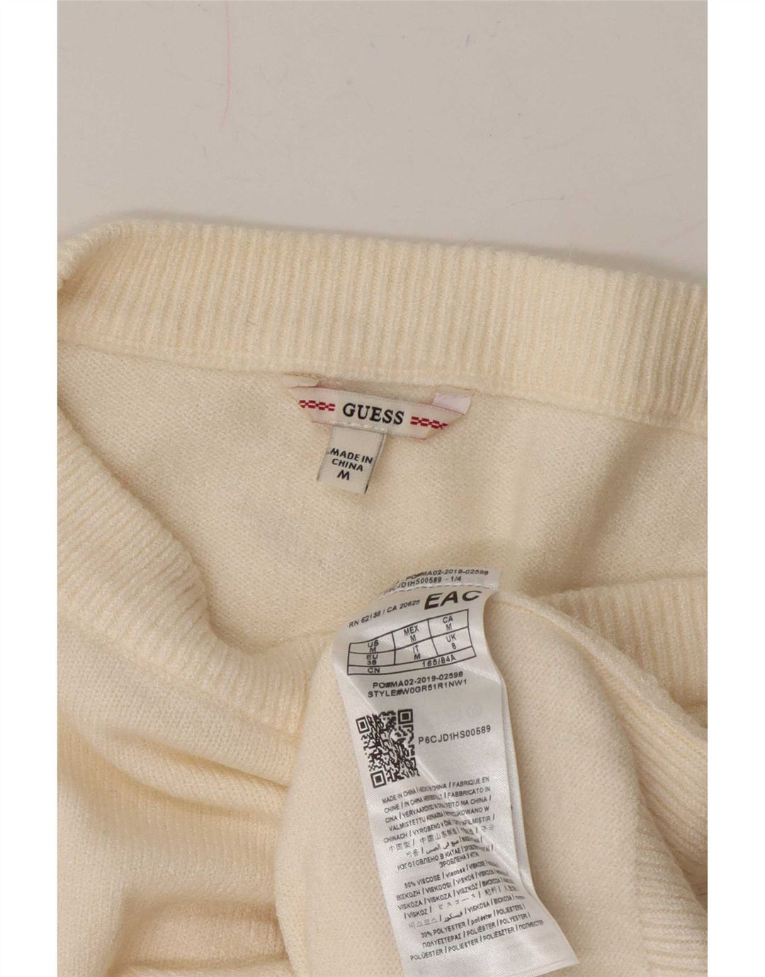 Damski sweter oversize z dekoltem w łódkę Guess, UK 8, mały, w kolorze złamanej bieli