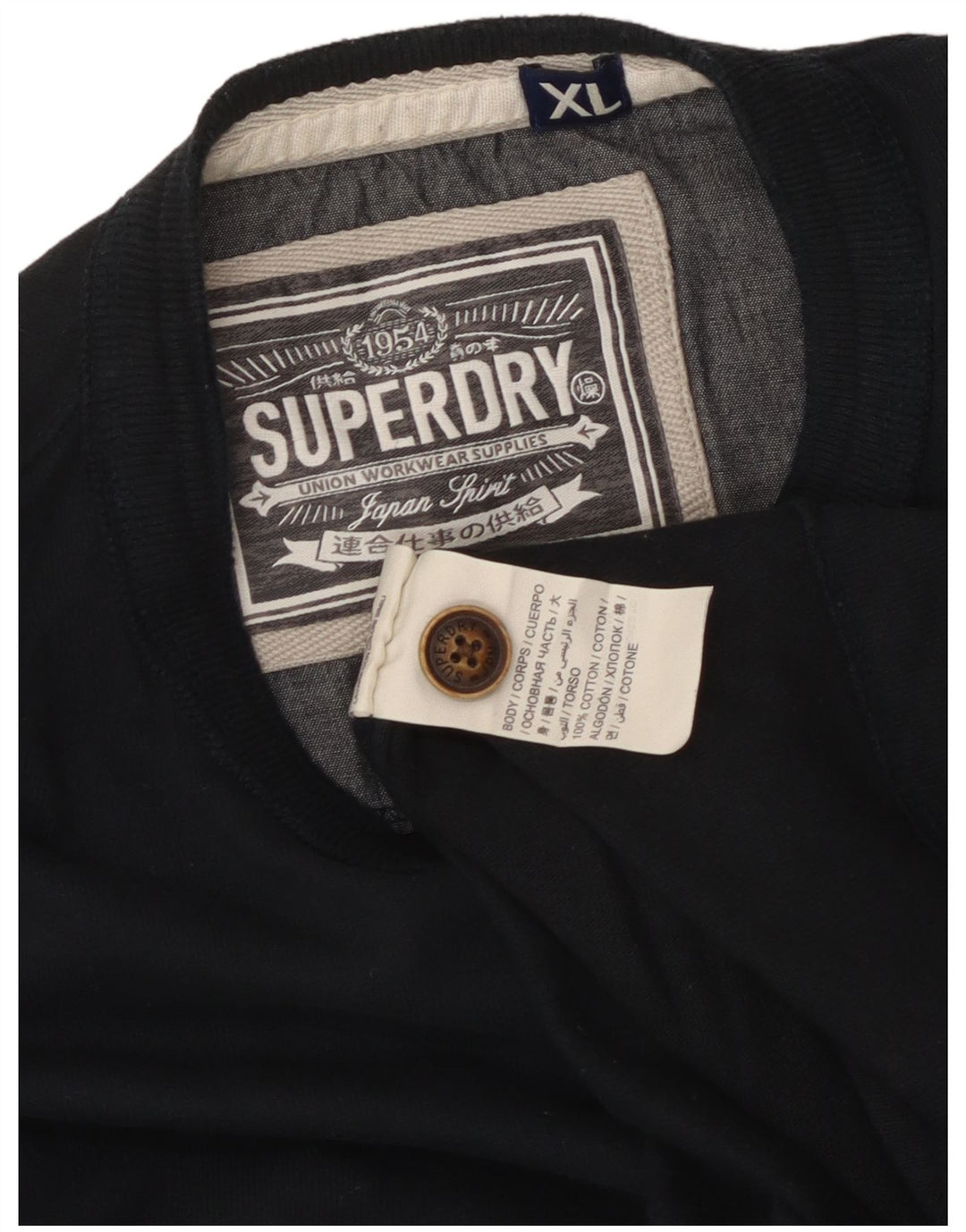 Męski graficzny top Superdry z długim rękawem XL, granatowy, bawełniany