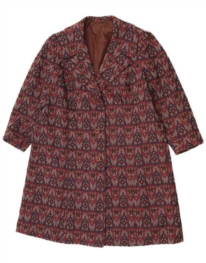 Płaszcz damski w stylu vintage UK 14, duży, bordowy, geometryczny