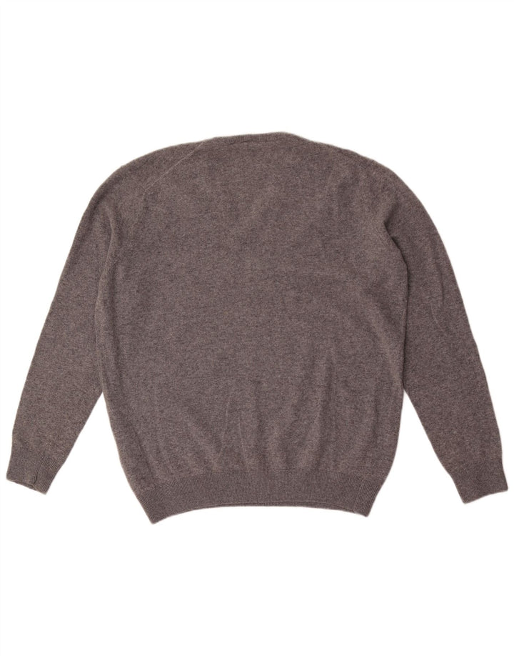 Męski sweter Lacoste z dekoltem w kształcie litery V, rozmiar 6 XL, szara wełna w cętki