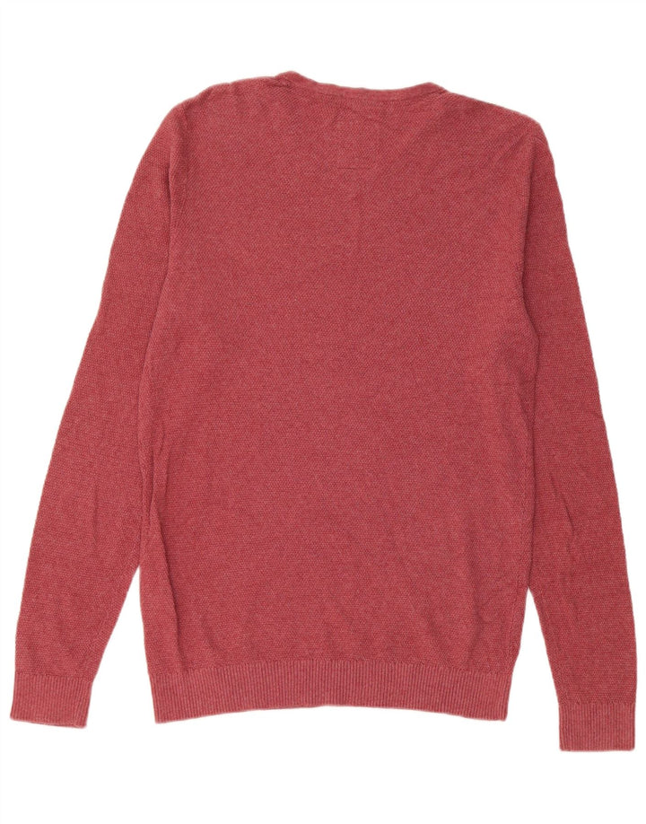 Męski sweter z dekoltem w serek Fat Face, mały, czerwony, bawełniany