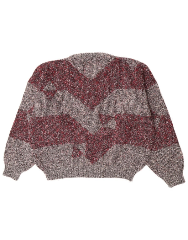 Sweter damski w stylu vintage z dekoltem w łódkę UK 14, średni szary, blok kolorów