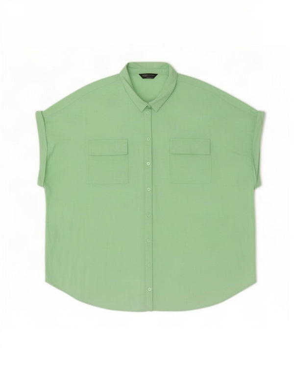 Marks & Spencer Damska bluzka koszulowa oversize z krótkim rękawem UK 20 2XL zielona