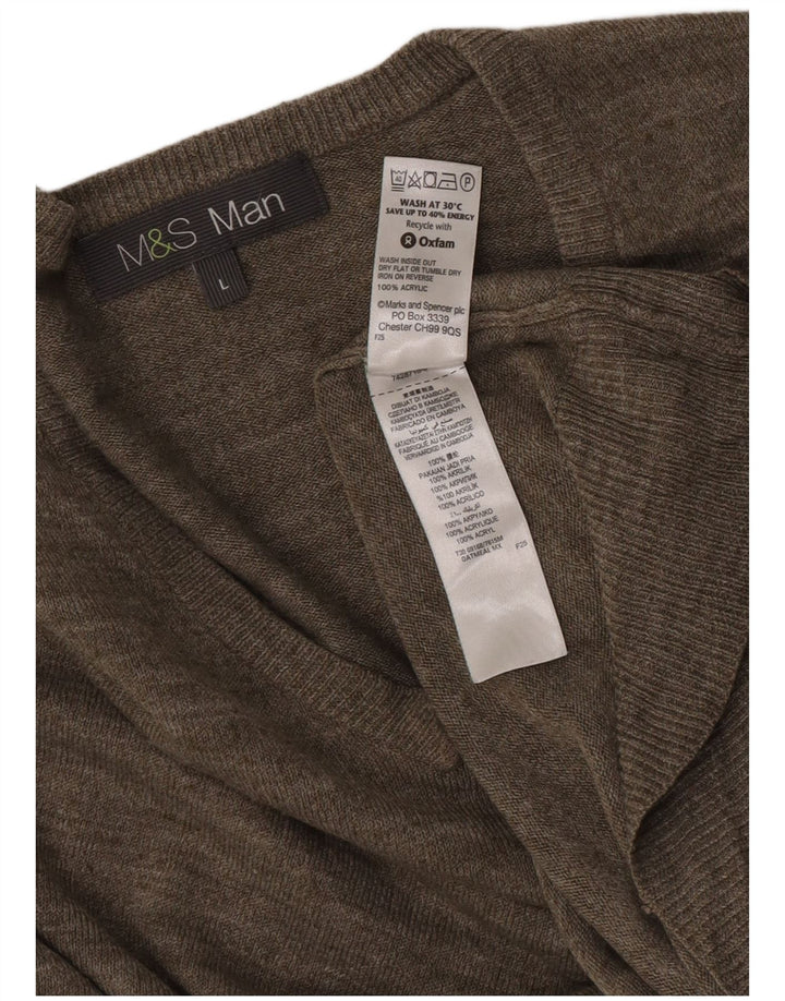Marks & Spencer Męski sweter z dekoltem w kształcie litery V, duży, szary, nakrapiany akryl