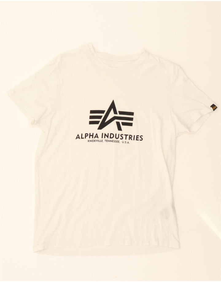 ALPHA INDUSTRIES Mens Graphic T-Shirt Top Medium White Cotton Vintage Alpha Industries and Second-Hand Alpha Industries from Messina Hembry 
