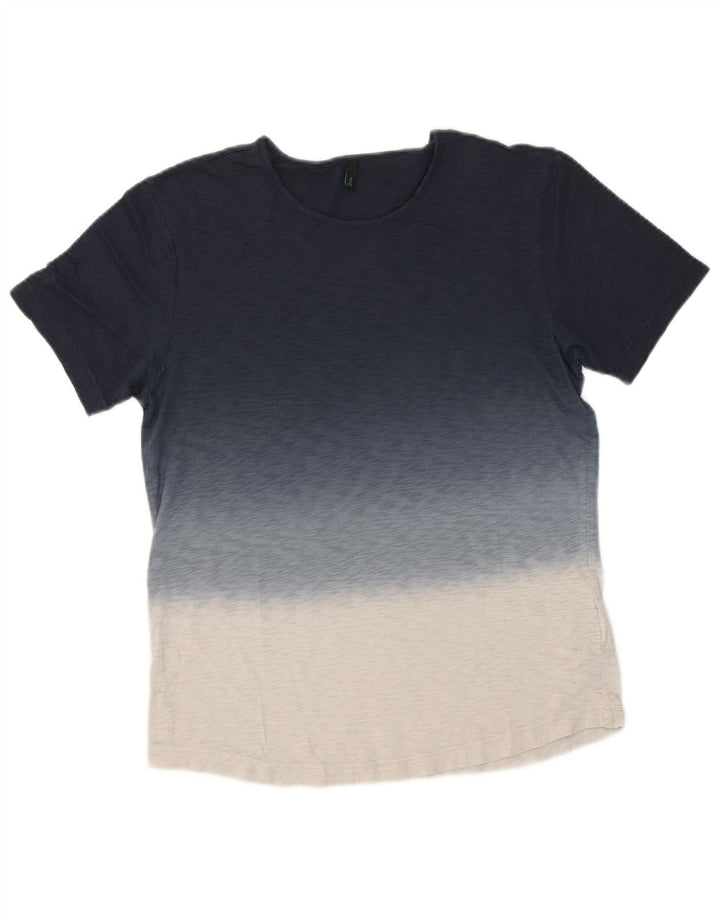 T-shirt męski BENETTON Top, średni, granatowy, bawełniany w bloki kolorów