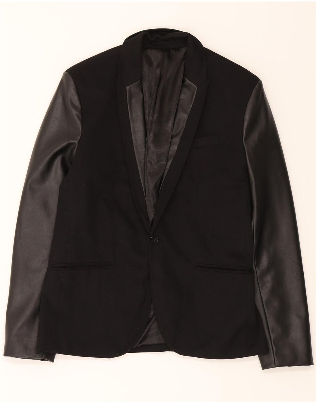 ZARA Mens 1 Button Blazer Jacket UK 40 Large Black Colourblock Polyester Vintage Zara and Second-Hand Zara from Messina Hembry 