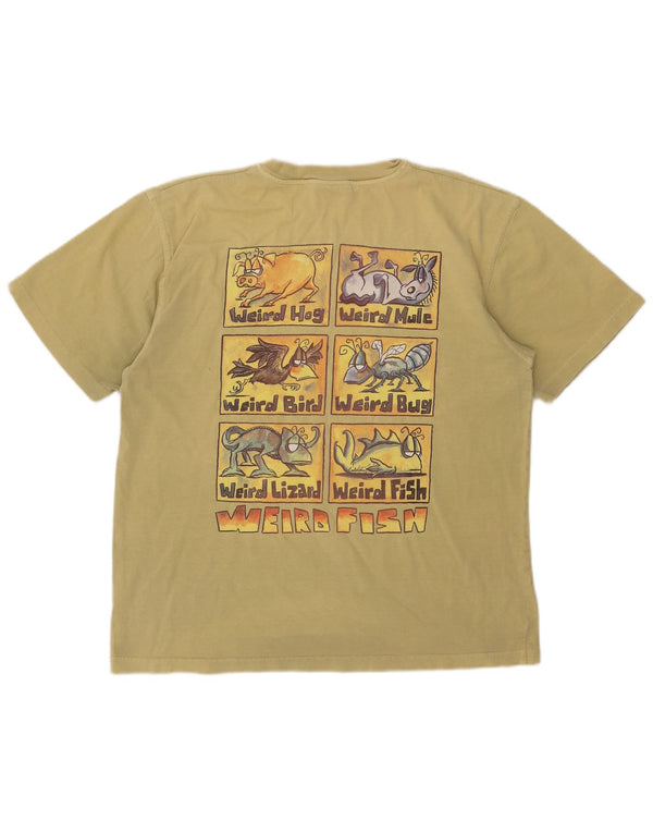 Męski T-shirt z grafiką Weird Fish, duży, bawełniany khaki