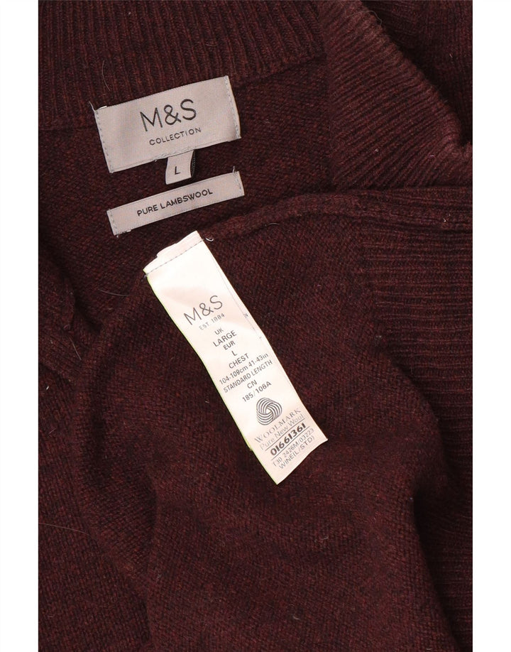 Marks & Spencer Męski sweter z zamkiem błyskawicznym, duży, bordowy, wełniany