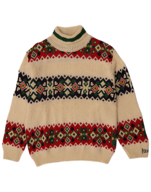 Sweter chłopięcy Foxhound z wywijanym dekoltem 15-16 lat Off White Fair Isle Wool