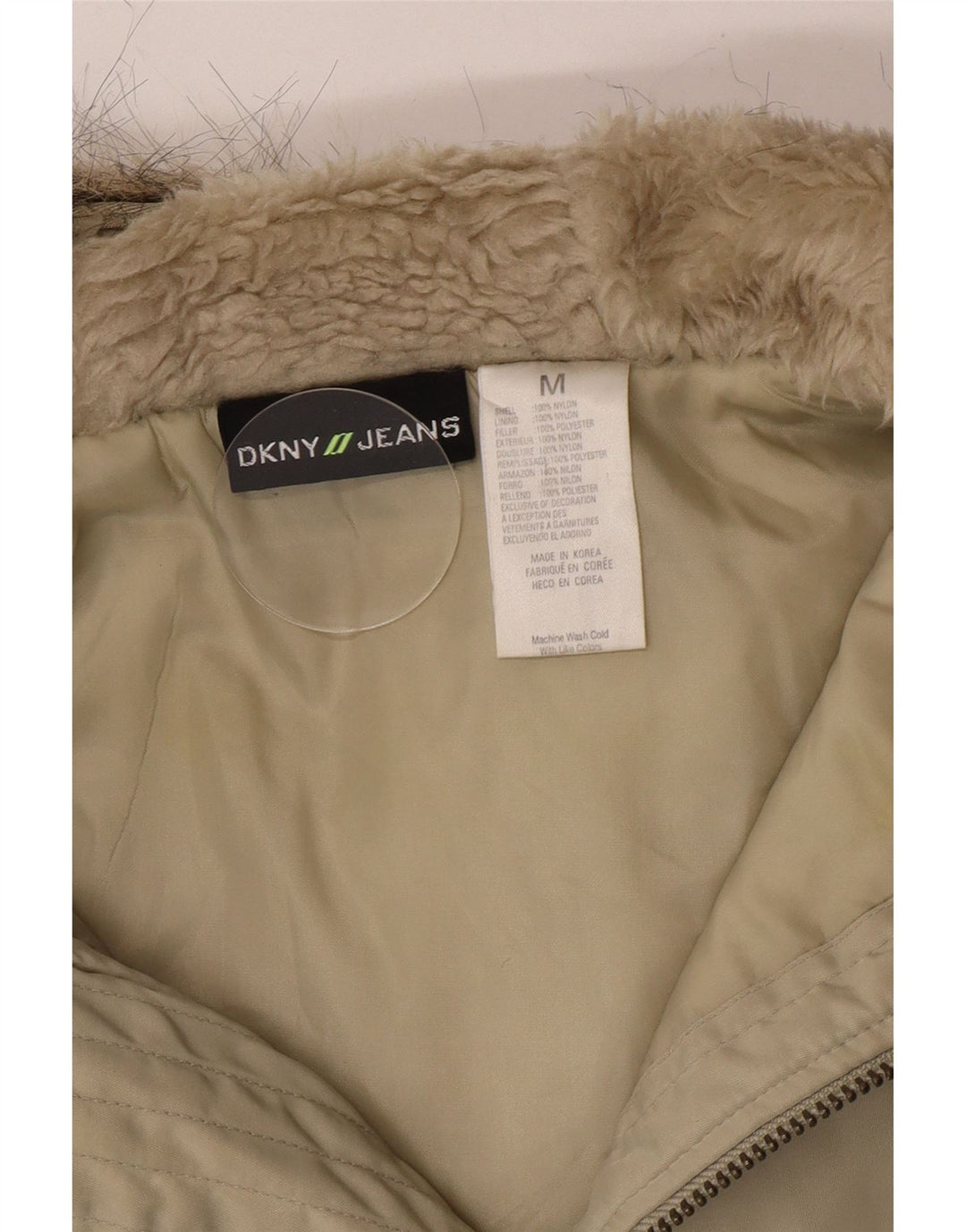 Damska kurtka wiatrówka z kapturem Dkny UK 14, średni nylon khaki