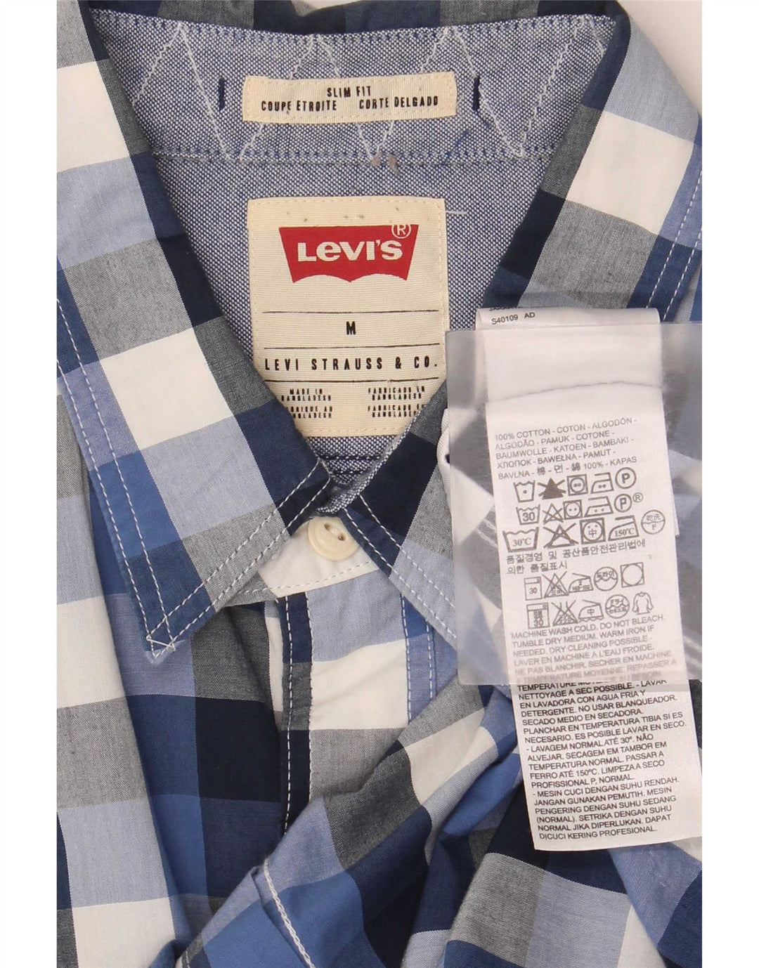 Koszula męska Levi's o dopasowanym kroju, średnia niebieska bawełna w kratkę