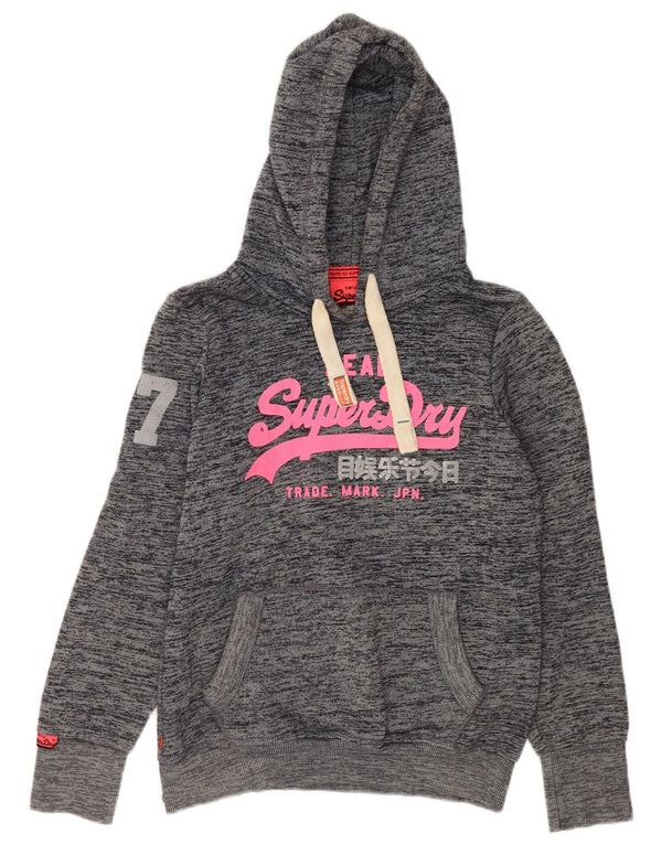 Damski sweter z kapturem Superdry Graphic UK 16, duży, szary, bawełniany w cętki