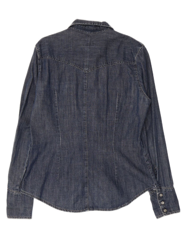 CARRERA Womens Denim Shirt UK 14 Large Blue Cotton