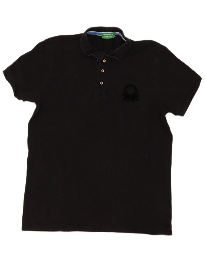 Męska koszulka polo Benetton, duża, czarna, bawełniana