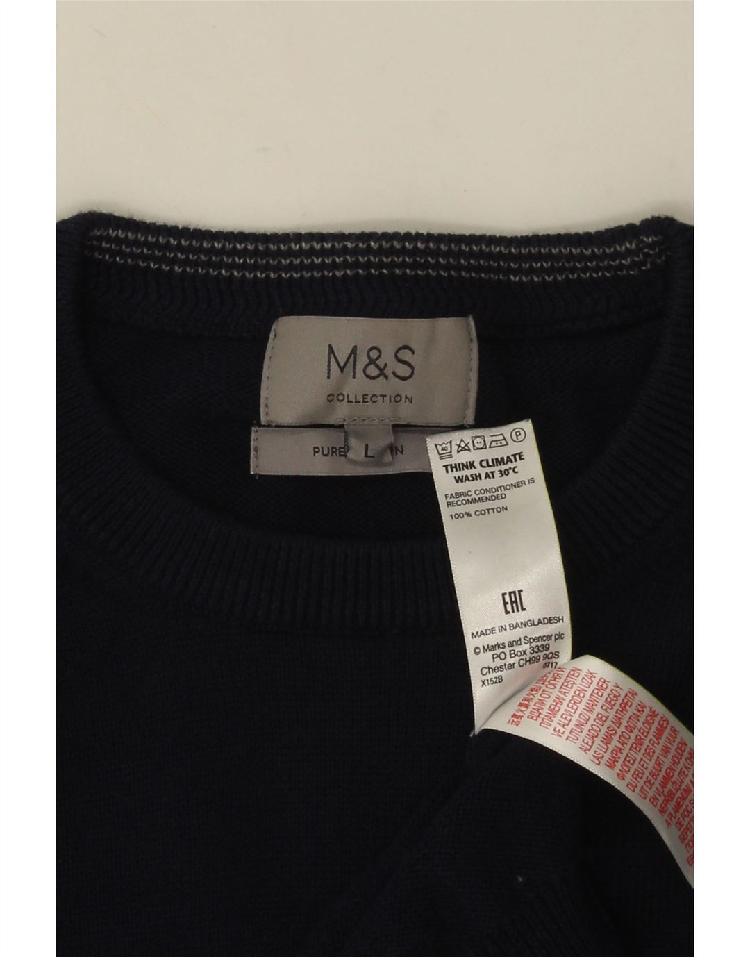 MARKS & SPENCER Męski sweter z okrągłym dekoltem, duży, granatowy, bawełniany