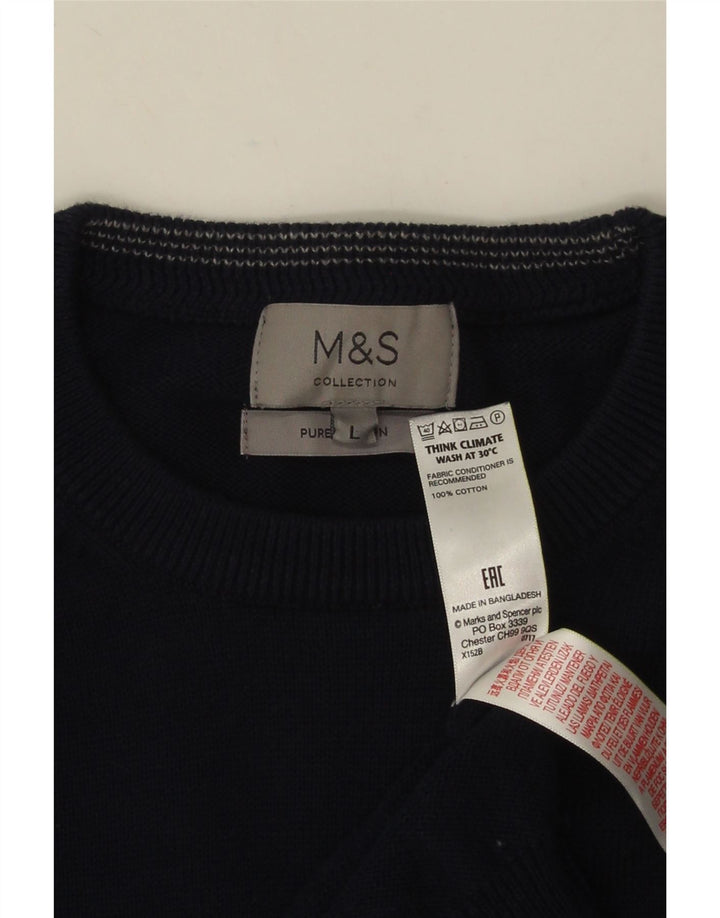 MARKS & SPENCER Męski sweter z okrągłym dekoltem, duży, granatowy, bawełniany