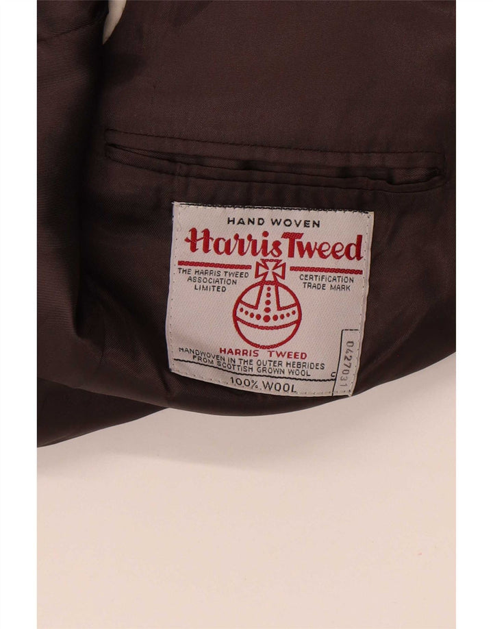 Męska marynarka zapinana na 2 guziki Harris Tweed UK 40 Duża brązowa wełna w jodełkę