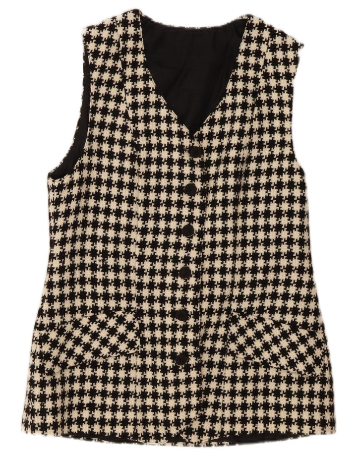 VINTAGE Womens Gilet UK 14 Medium Black Houndstooth