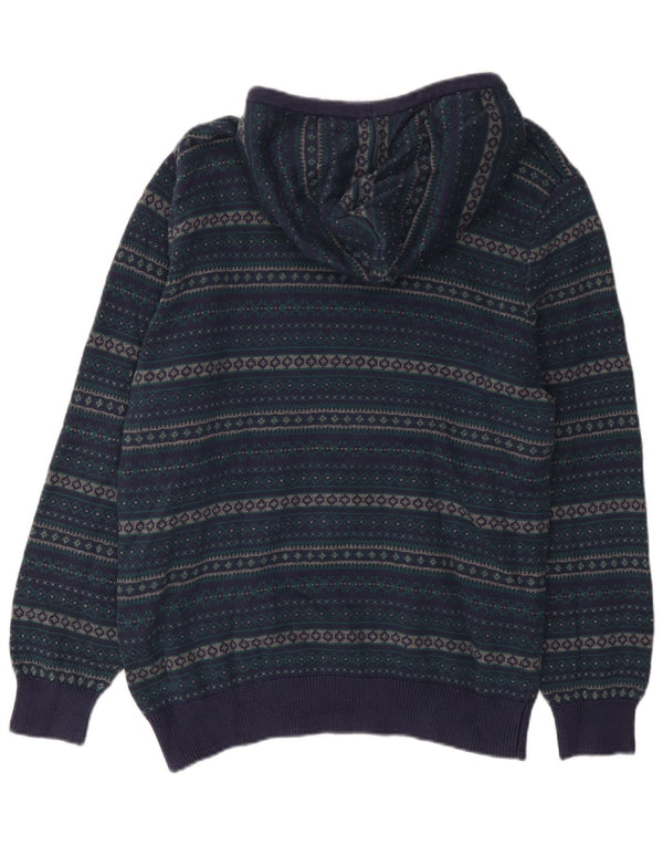 Izod Męski sweter z kapturem XL, granatowy, bawełniany Fair Isle