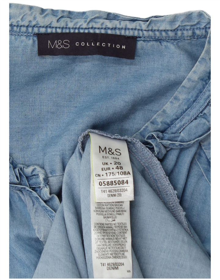 Koszula damska Marks & Spencer z falbaną z przodu, UK 20 2XL, niebieska, bawełniana