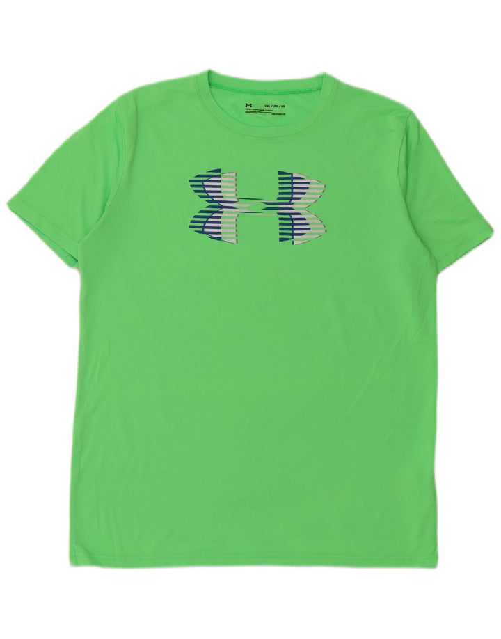 Chłopięcy T-shirt z grafiką UNDER ARMOUR Heat Gear 13-14 lat XL Zielony