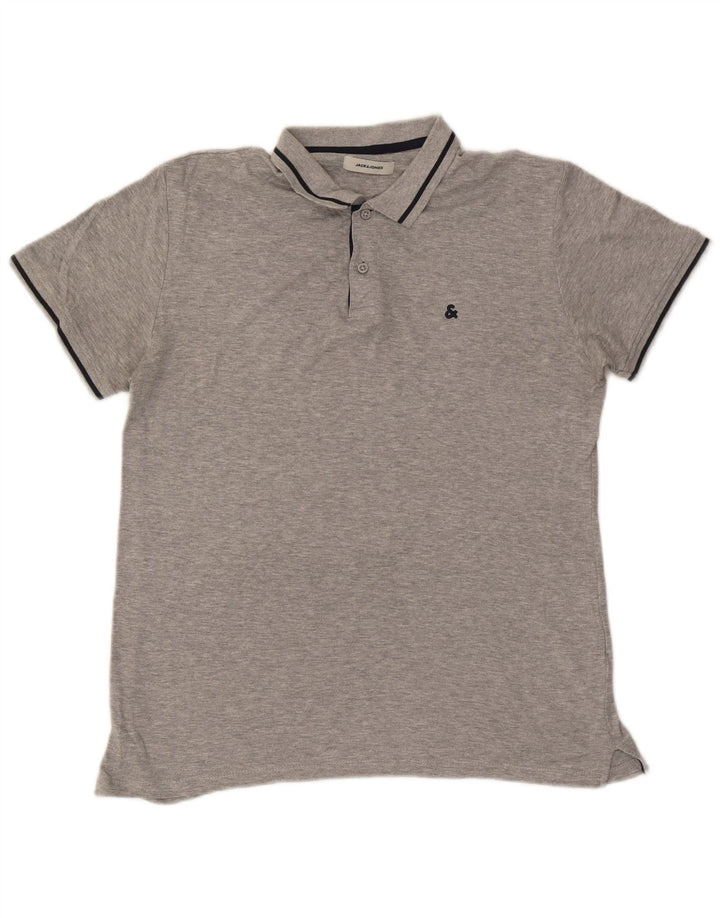 Męska koszulka polo Jack & Jones, średnia szara bawełna w cętki