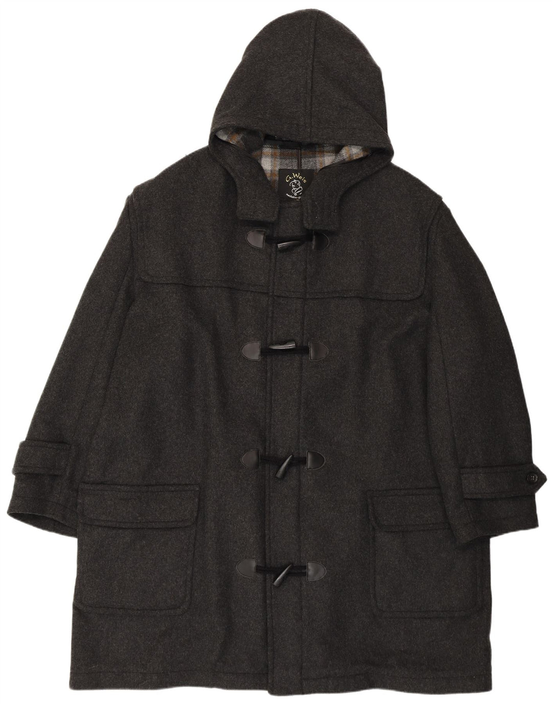 Vintage męski luźny płaszcz z kapturem UK 50 4XL szara wełna