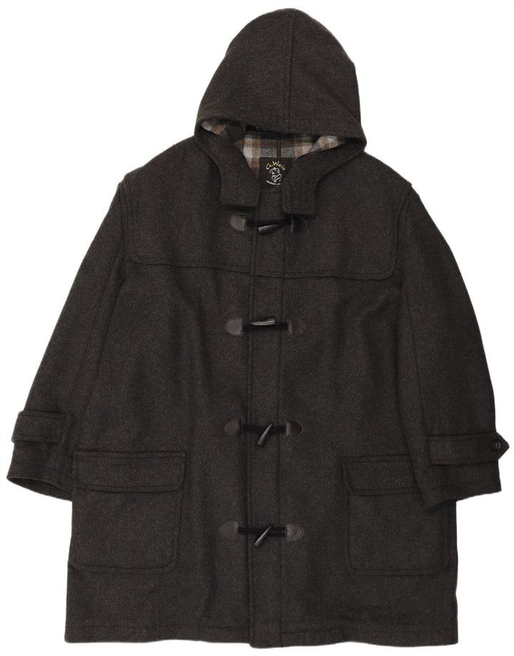 Vintage męski luźny płaszcz z kapturem UK 50 4XL szara wełna