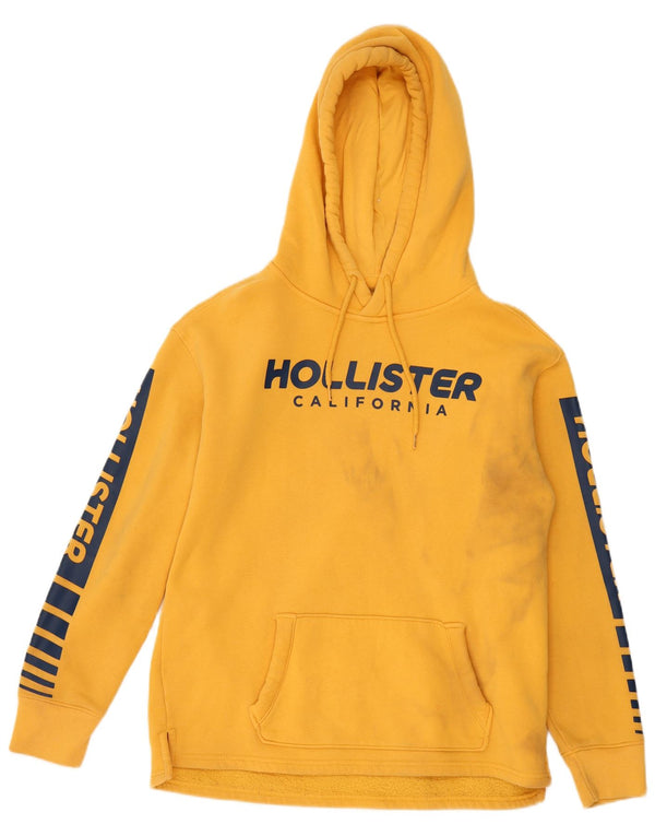 Hollister Mens Graphic Hoodie Jumper Small Yellow Colourblock