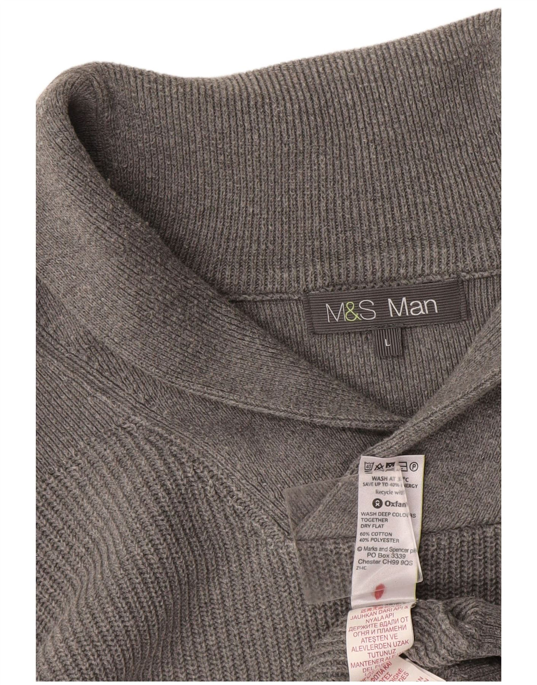 Marks & Spencer Męski sweter z szalowym dekoltem, duży, szary, bawełniany