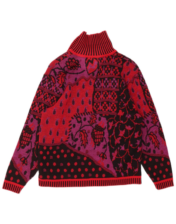 Damski sweter zapinany na guziki w stylu VINTAGE UK 16, duży, czerwony w kwiaty