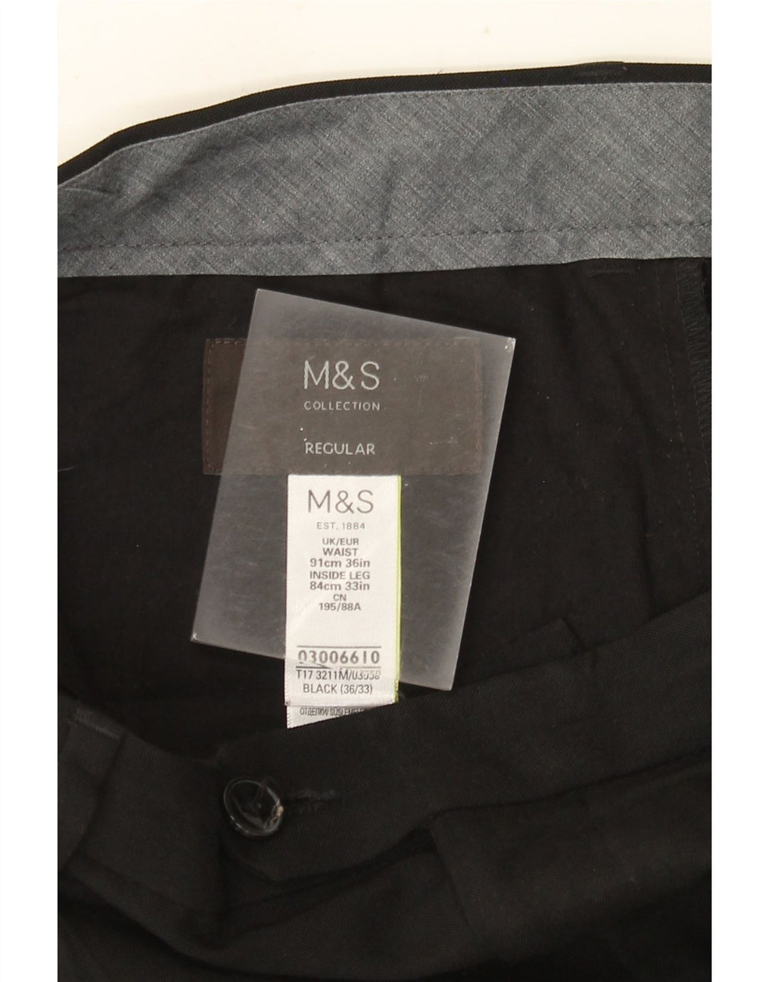 Męskie spodnie garniturowe MARKS & SPENCER o regularnym kroju W36 L33 Czarny poliester