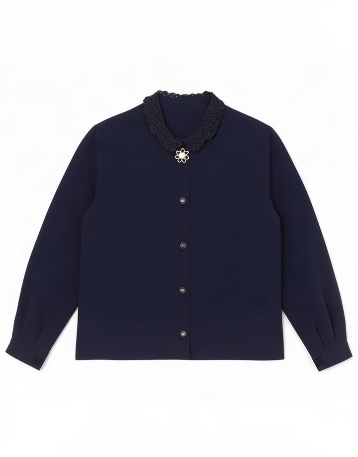 Bluzka koszulowa damska Vintage UK 14 Medium Navy Blue