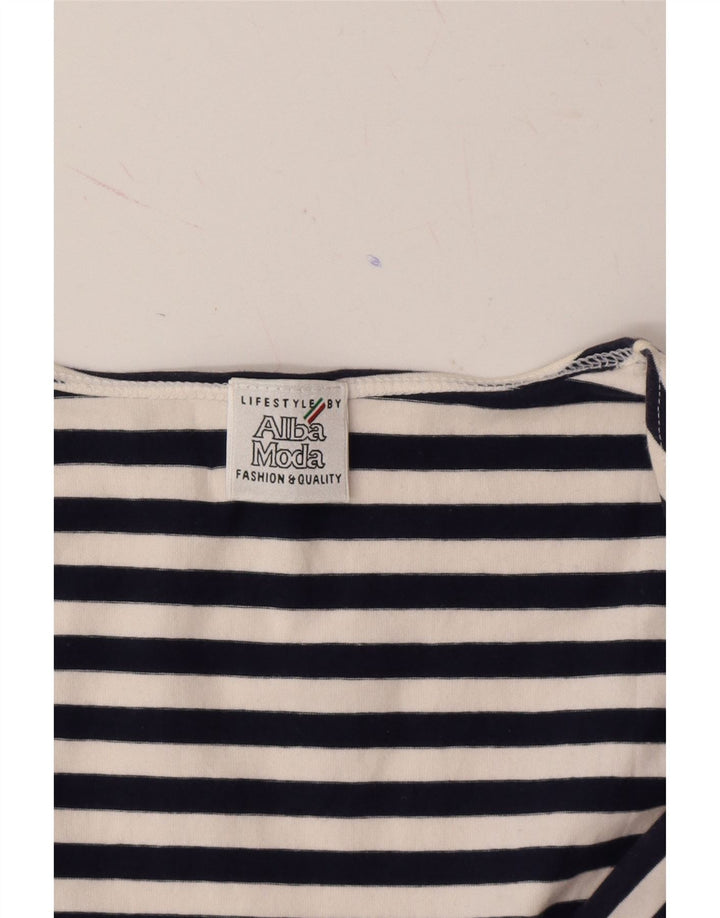ALBA MODA Womens Crop Blouse Top UK 12 Medium Black Striped Vintage Alba Moda and Second-Hand Alba Moda from Messina Hembry 