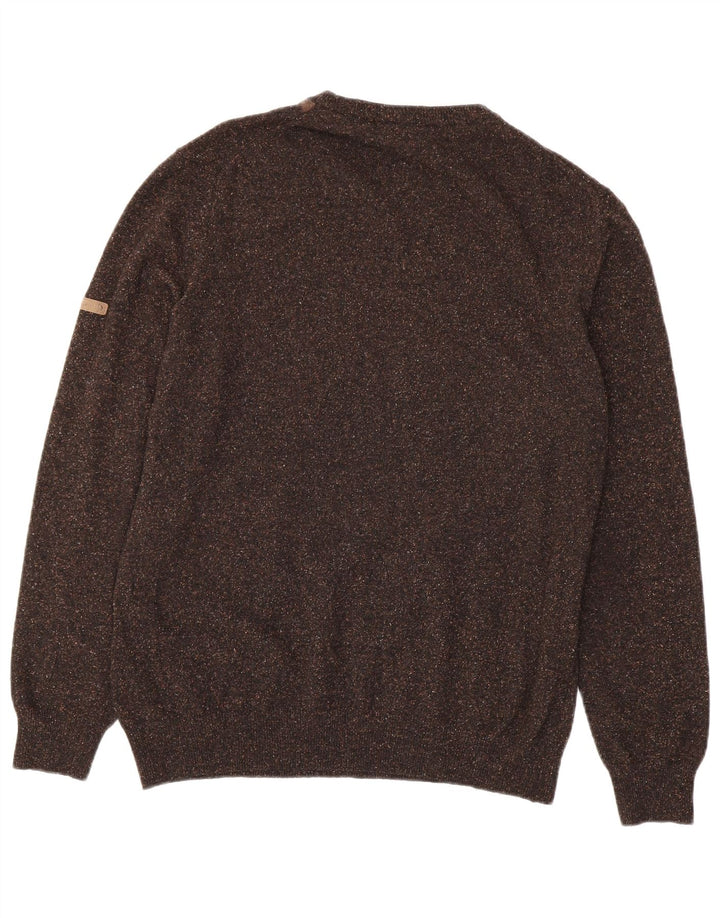 Męski sweter Navigare z okrągłym dekoltem Średni brąz Argyle/diamentowa wełna