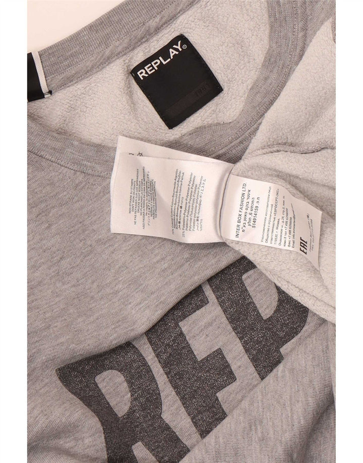 Męska bluza z grafiką Replay, średnioszara, bawełniana w plamki