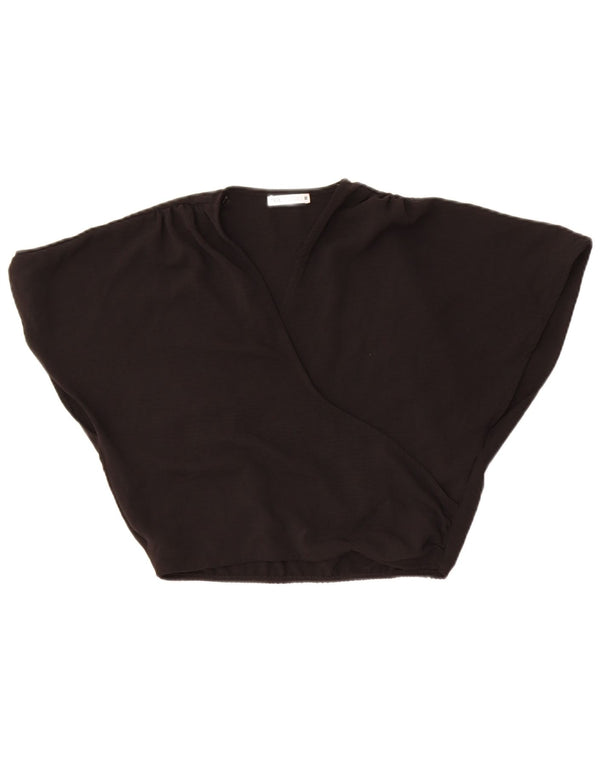 Zara Womens Crop Oversized Blouse Top UK 10 Small Black Polyester