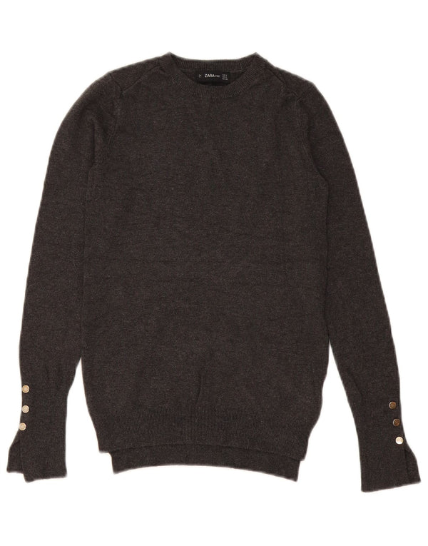 Sweter damski Zara z okrągłym dekoltem UK 10 Small, szara wiskoza