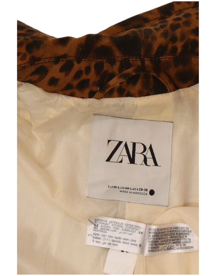 Damski płaszcz oversize Zara UK 14, średni brąz, bawełna z nadrukiem zwierzęcym