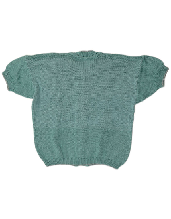 Sweter damski z krótkim rękawem w stylu vintage, UK 16, duży, zielony