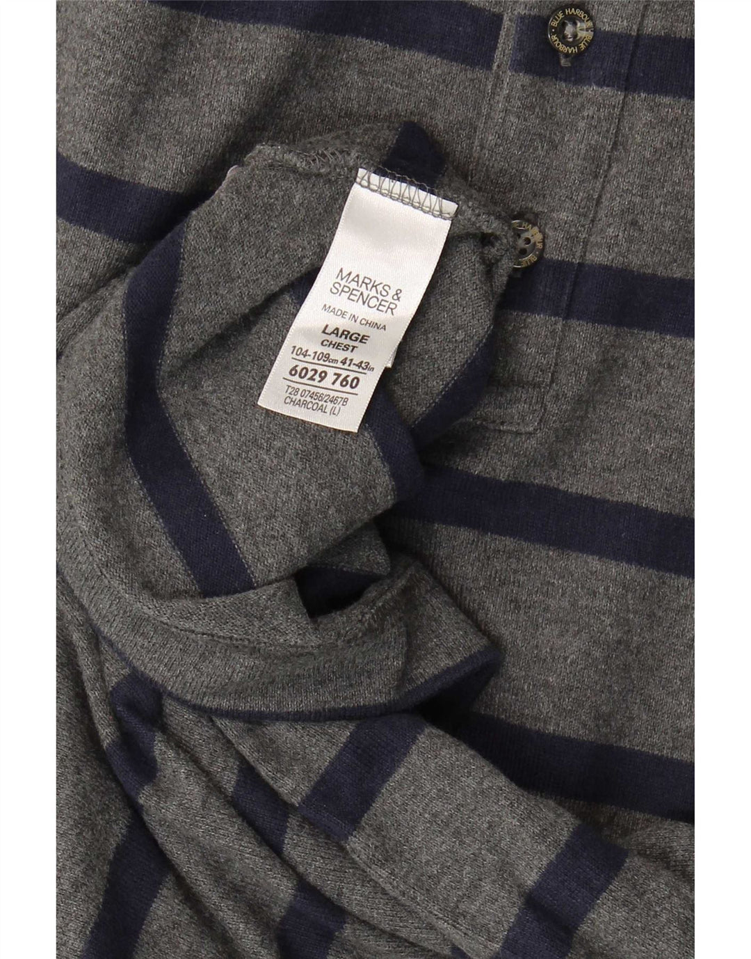 Męska koszulka polo Marks & Spencer z długim rękawem, duża, szara, bawełniana w paski