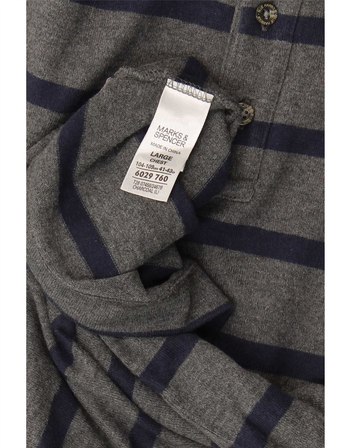 Męska koszulka polo Marks & Spencer z długim rękawem, duża, szara, bawełniana w paski