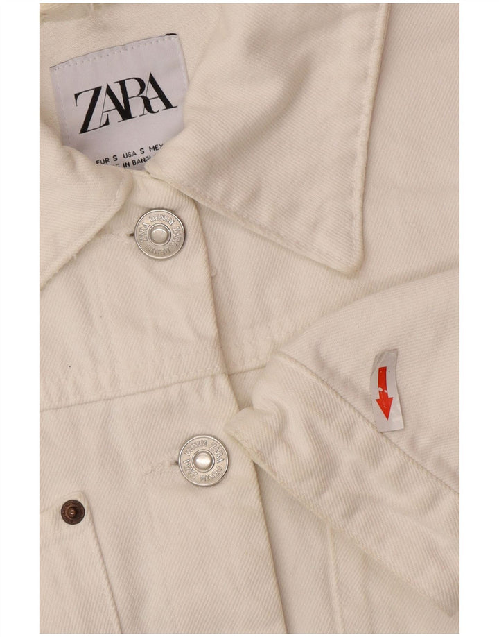 Damska krótka kurtka jeansowa Zara Oversize UK 10, mała, biała, bawełniana