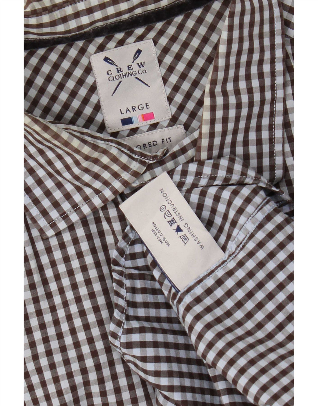 Koszula męska Crew Clothing, krój dopasowany, rozmiar L, brązowa krata, bawełna